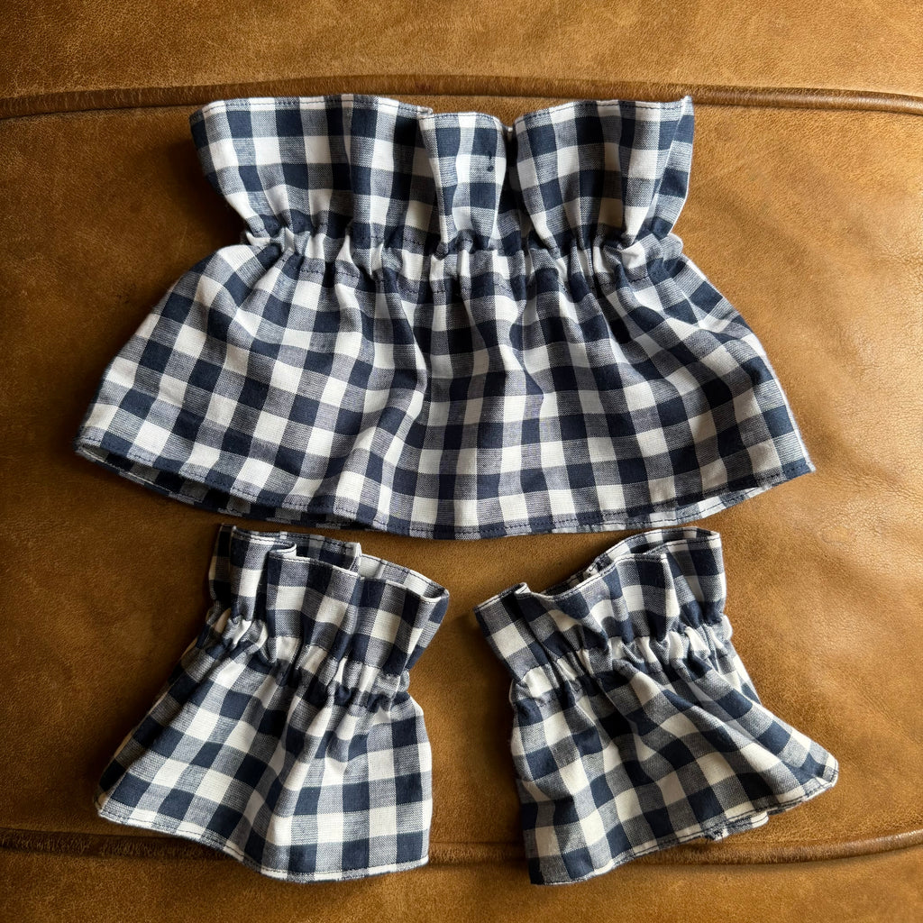 Navy Gingham Cuff & Collar Set