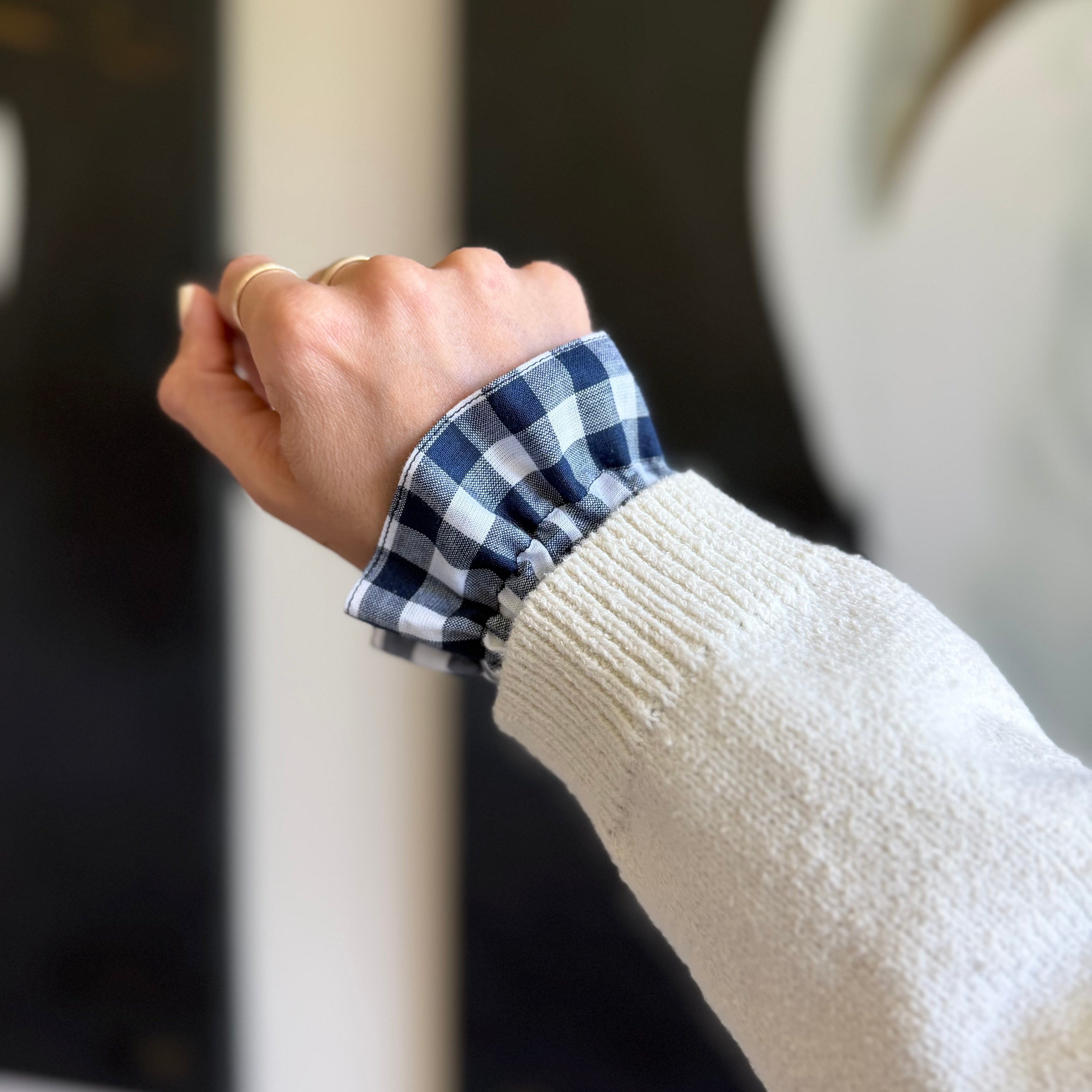 Navy Gingham Cuff & Collar Set