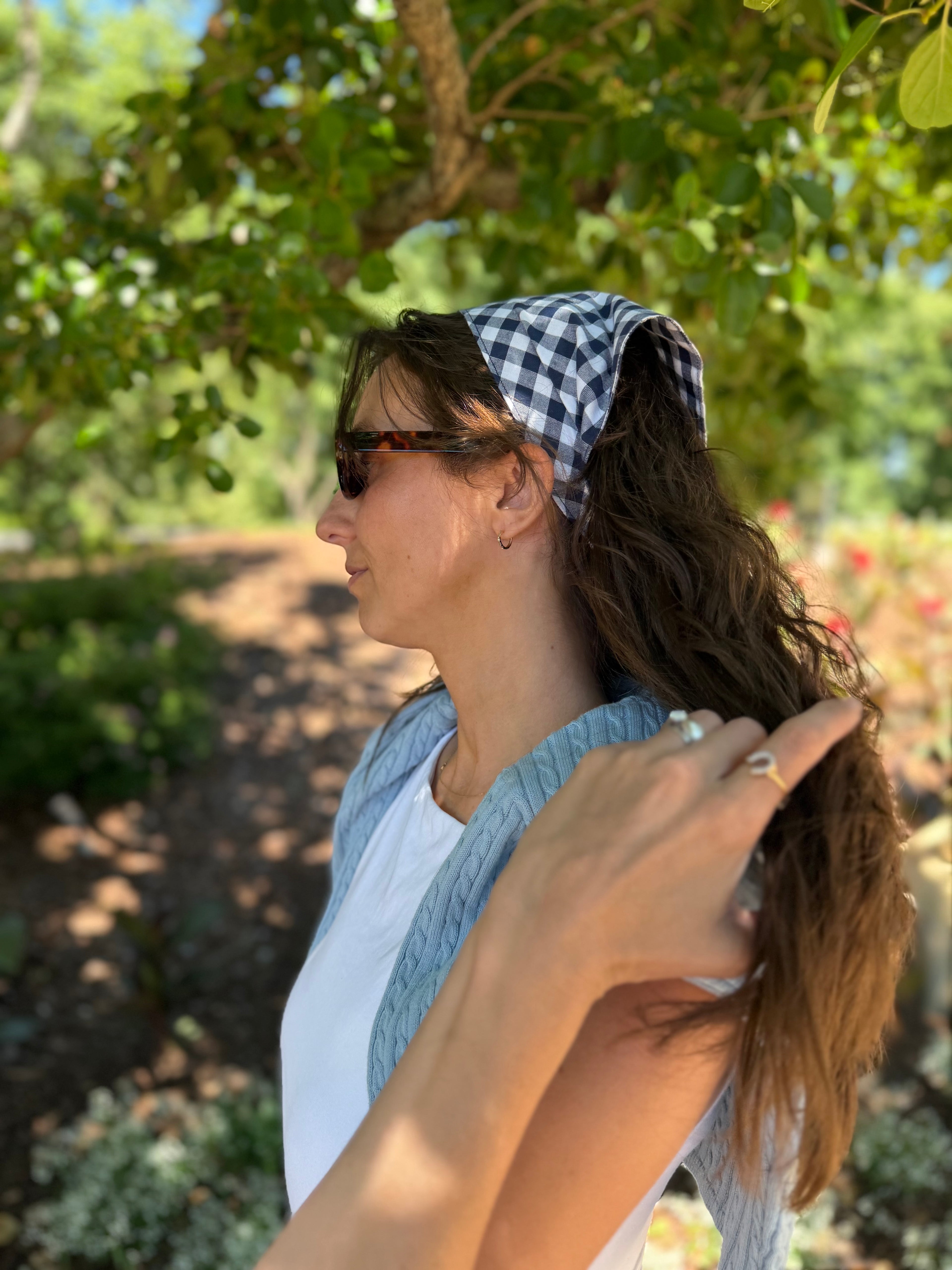 Navy Gingham Bandana Adult