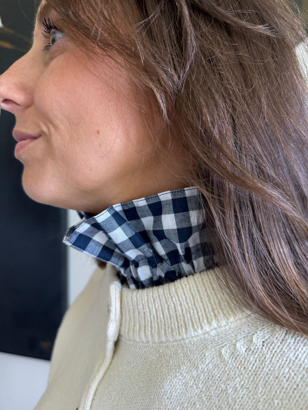 Navy Gingham Cuff & Collar Set