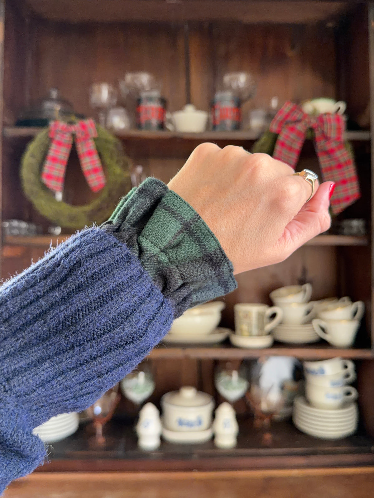 Navy & Green Flannel Tartan Cuffs
