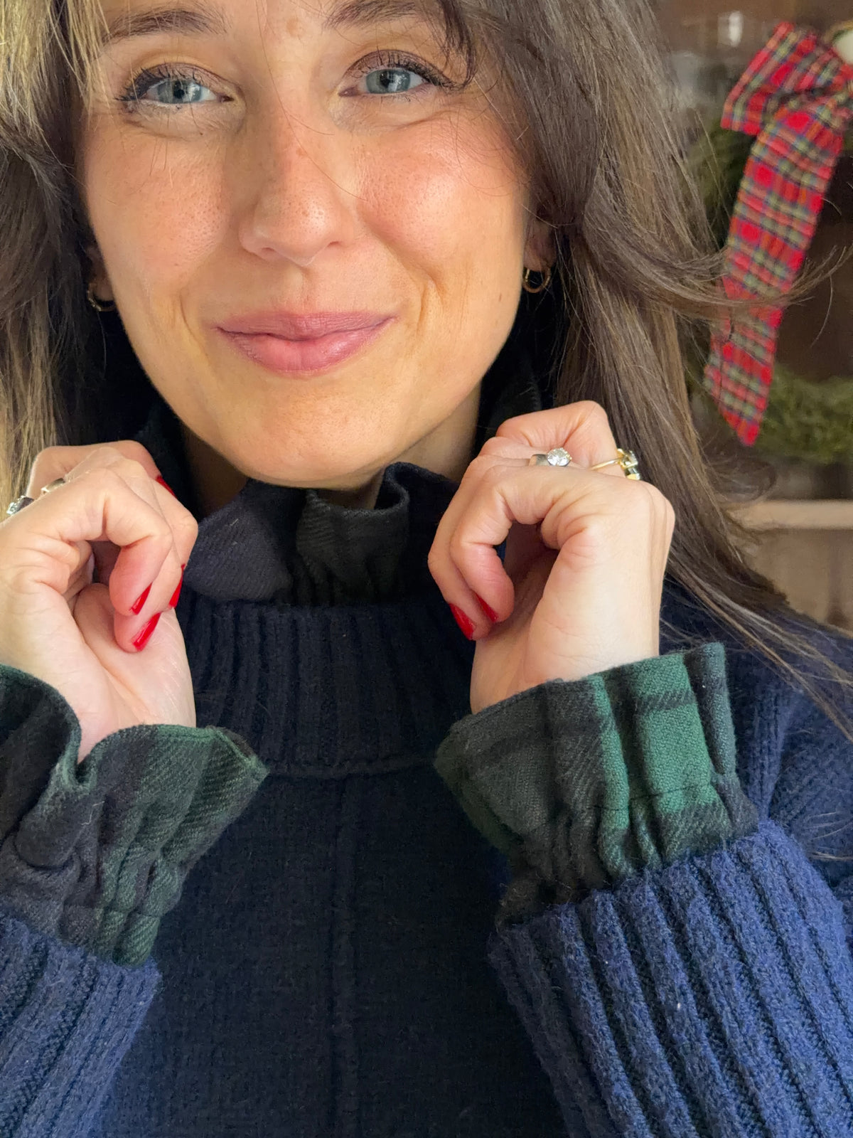Navy & Green Tartan Flannel Collar