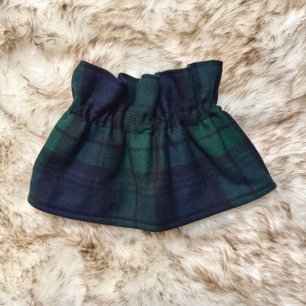 Navy & Green Tartan Flannel - Ruffle Cuff and Collar Set