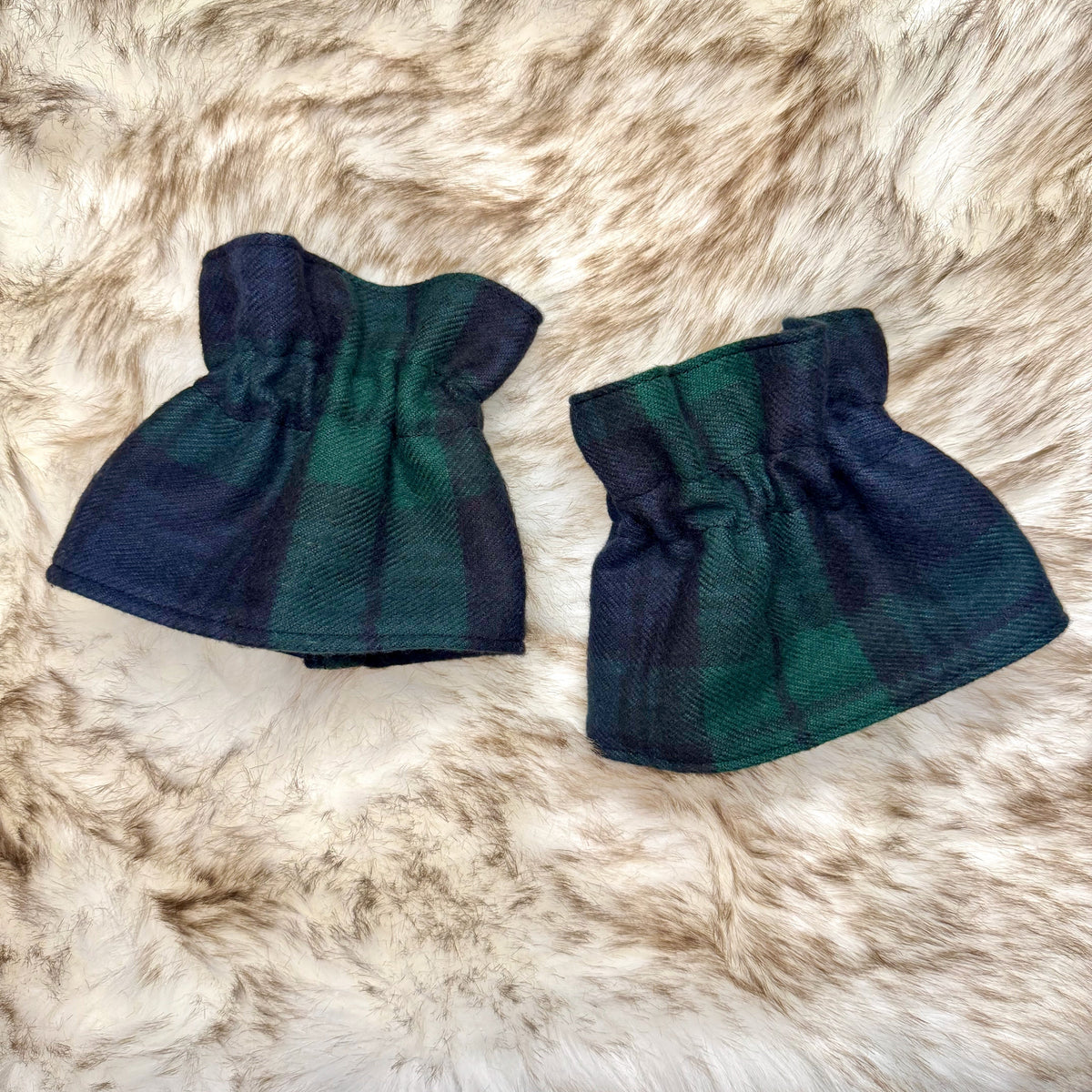 Navy & Green Tartan Flannel - Ruffle Cuff and Collar Set