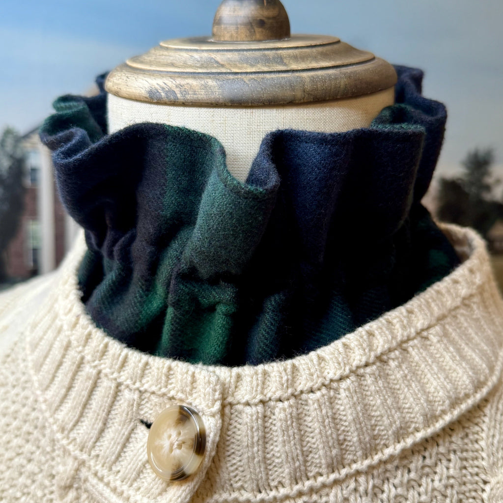 Navy & Green Tartan Flannel - Ruffle Cuff and Collar Set