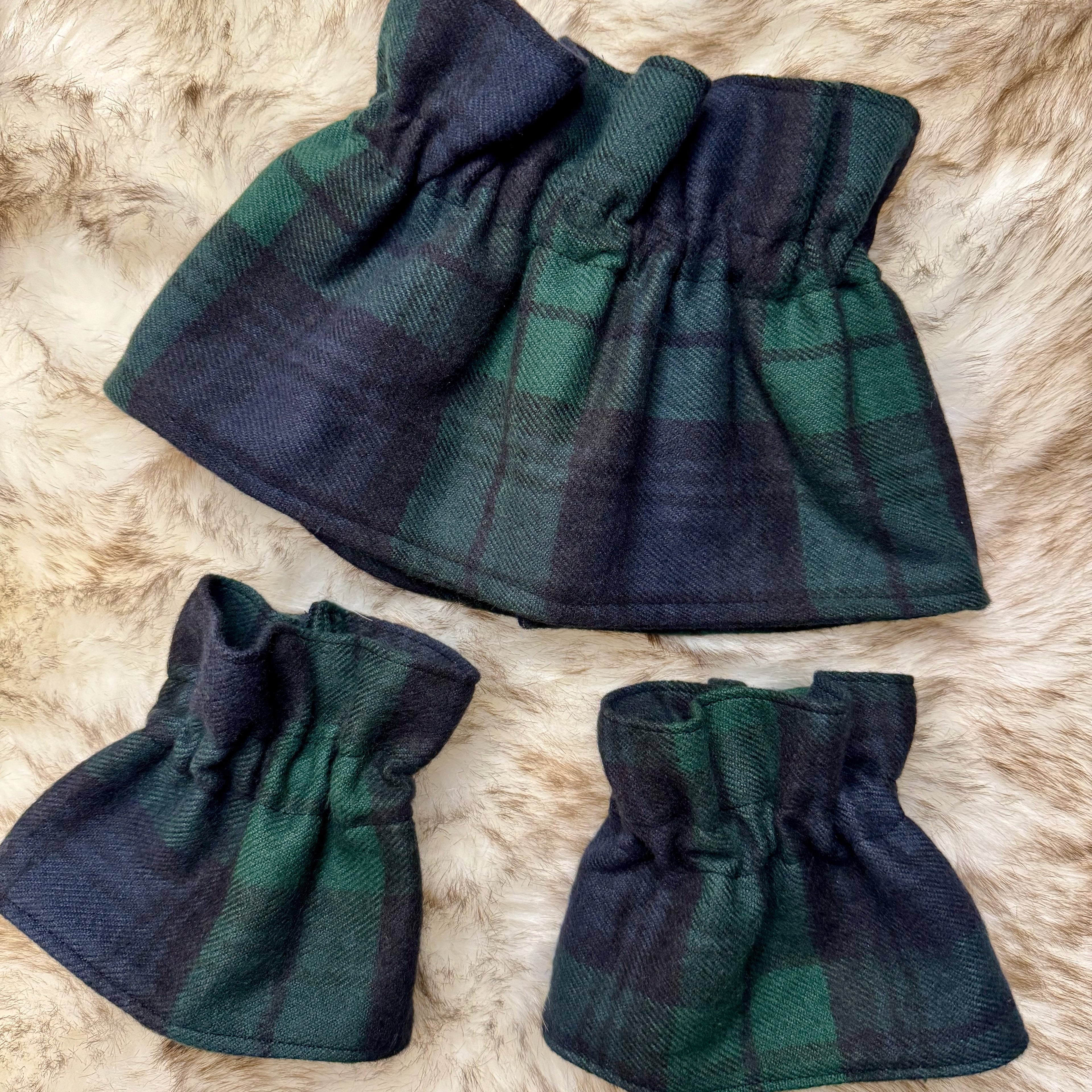 Navy & Green Tartan Flannel - Ruffle Cuff and Collar Set