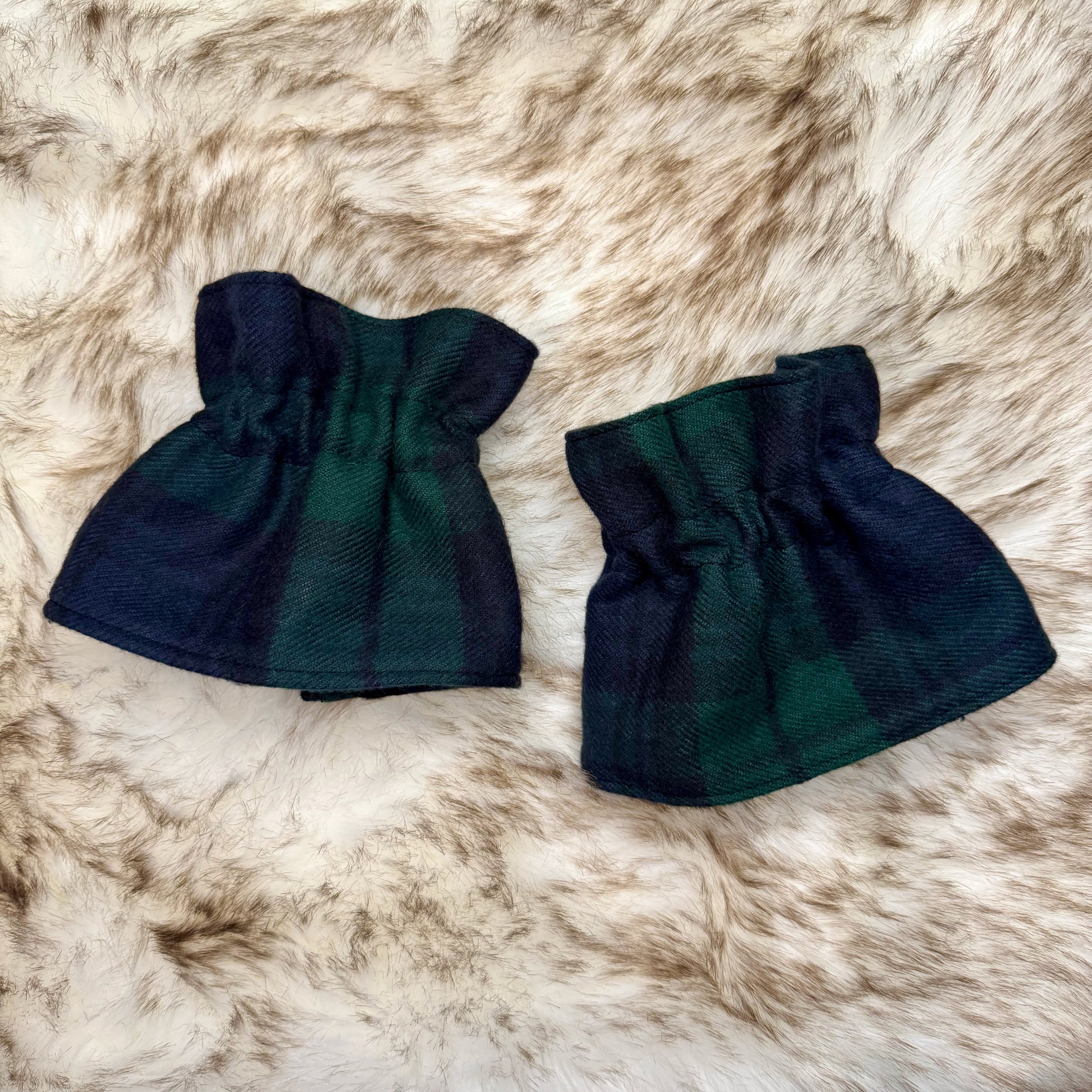 Navy & Green Tartan Flannel - Ruffle Cuff and Collar Set