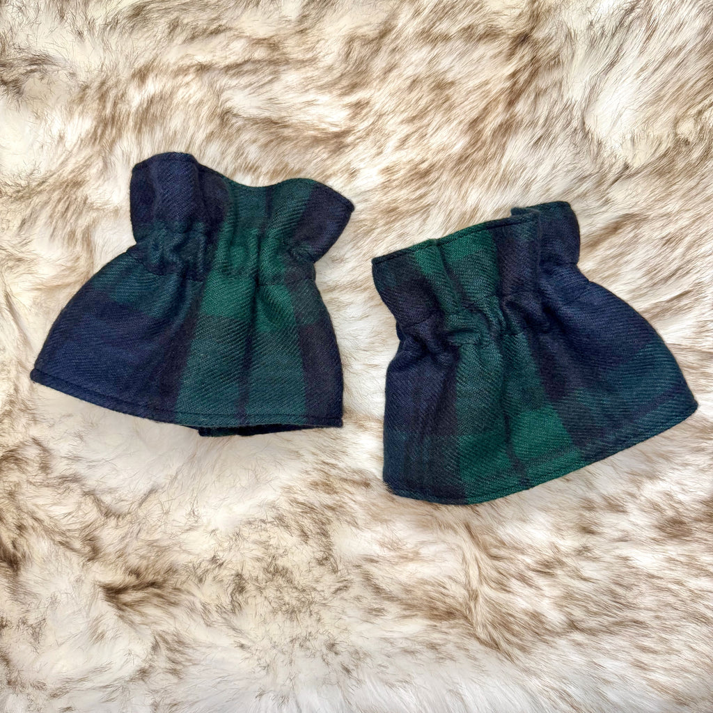 Navy & Green Tartan Flannel - Ruffle Cuff and Collar Set