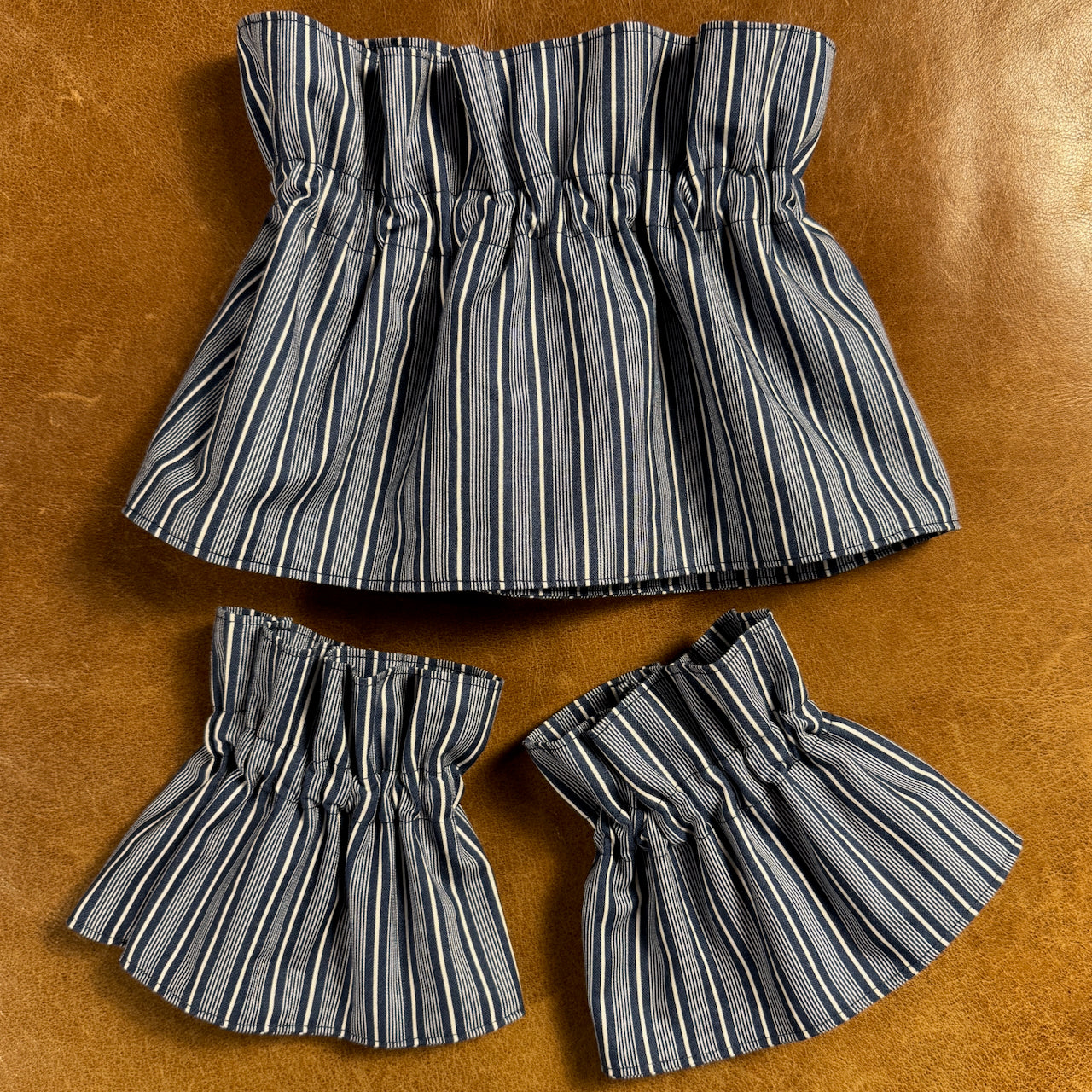 Vintage Blue Stripe Ruffle Cuff and Collar Set - Detachable Collar & Cuffs