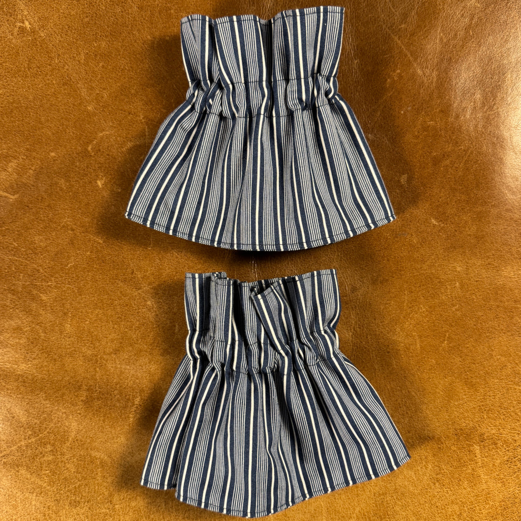 Vintage Blue Stripe Ruffle Cuff and Collar Set - Detachable Collar & Cuffs