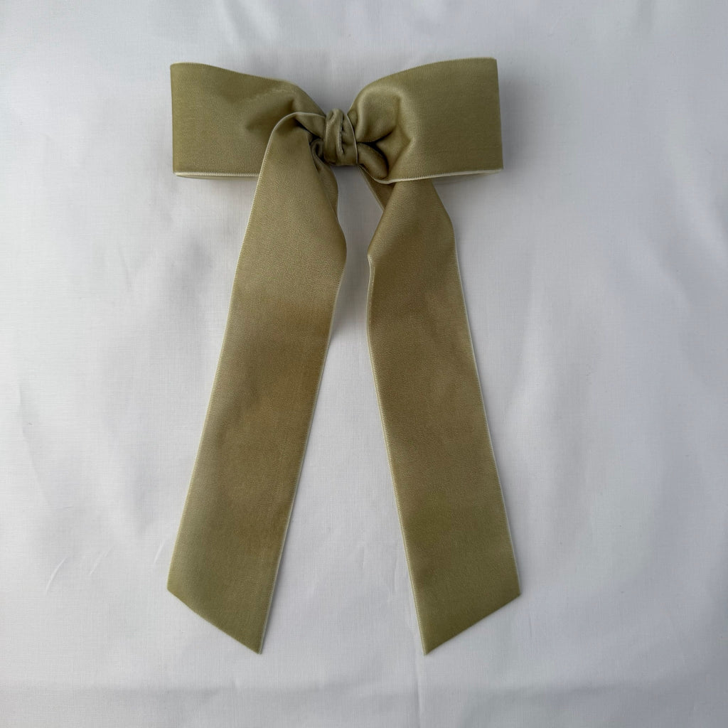 Sage Green Velvet Hair Bow - Handmade 2" Velvet Bow