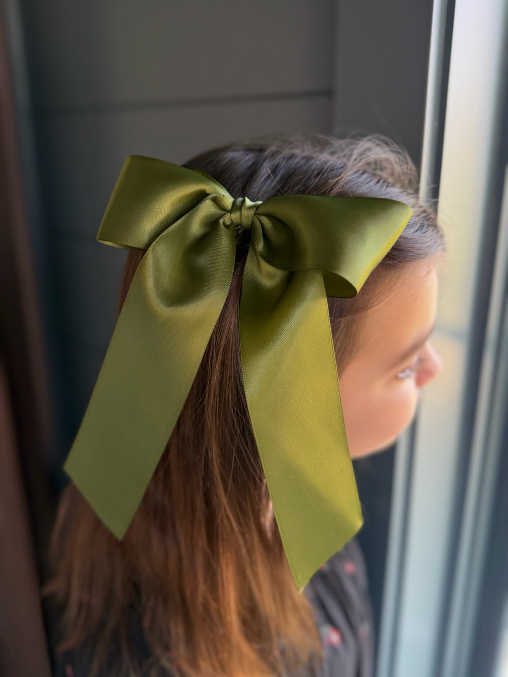 Moss Satin Bow, 2”