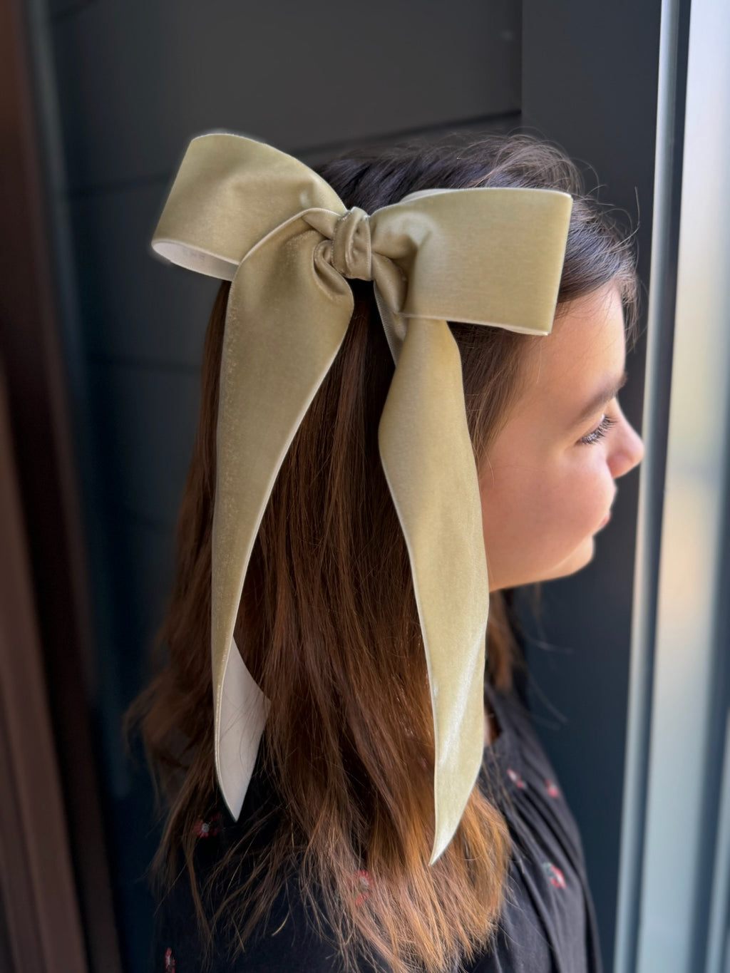 Sage Green Velvet Hair Bow - Handmade 2" Velvet Bow
